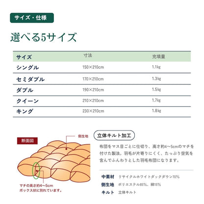 ザ・グリーンダウン羽毛布団 2000 ニューグリーンラベル (清浄度2,000mmタイプ) クイーンサイズ 約210×210センチ