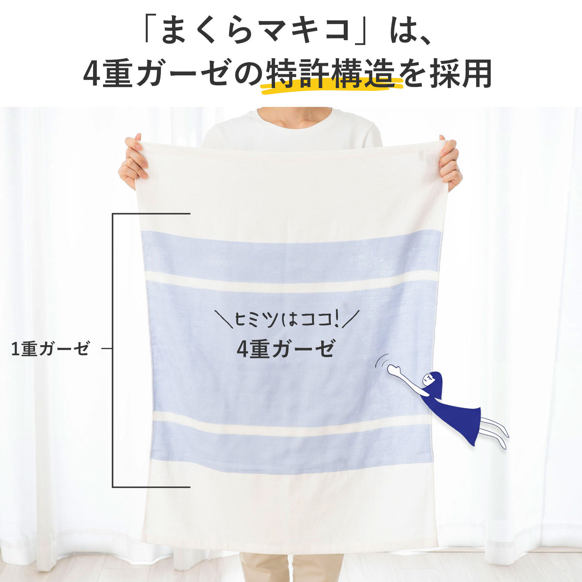 まくらマキコ（さらりと巻くだけ4重ガーゼの枕カバー）