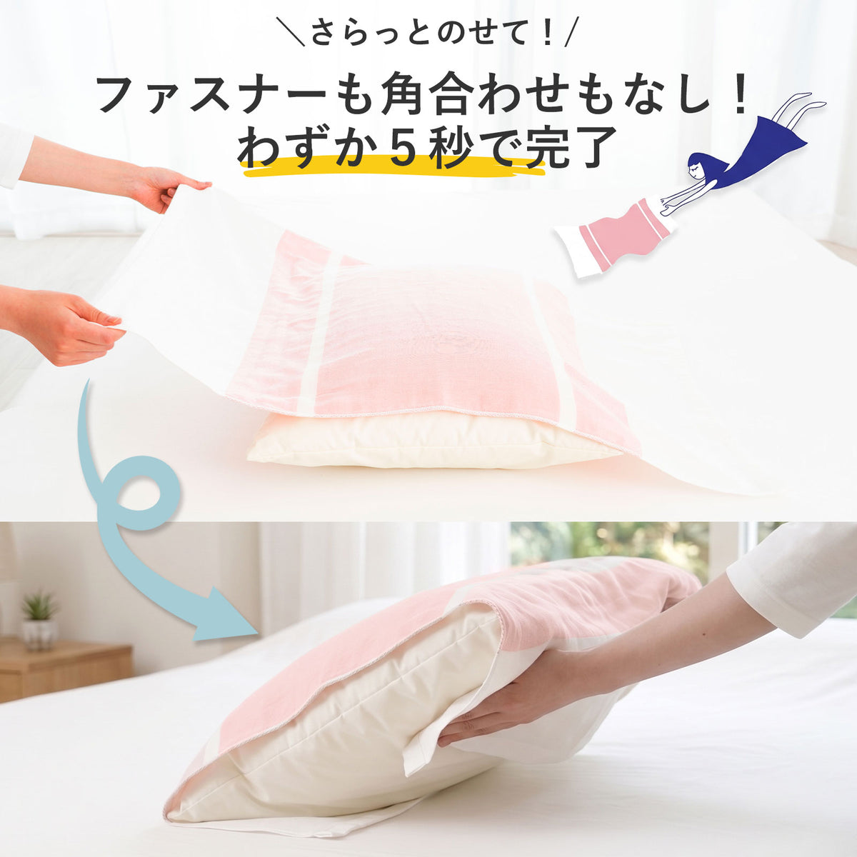 まくらマキコ（さらりと巻くだけ4重ガーゼの枕カバー）