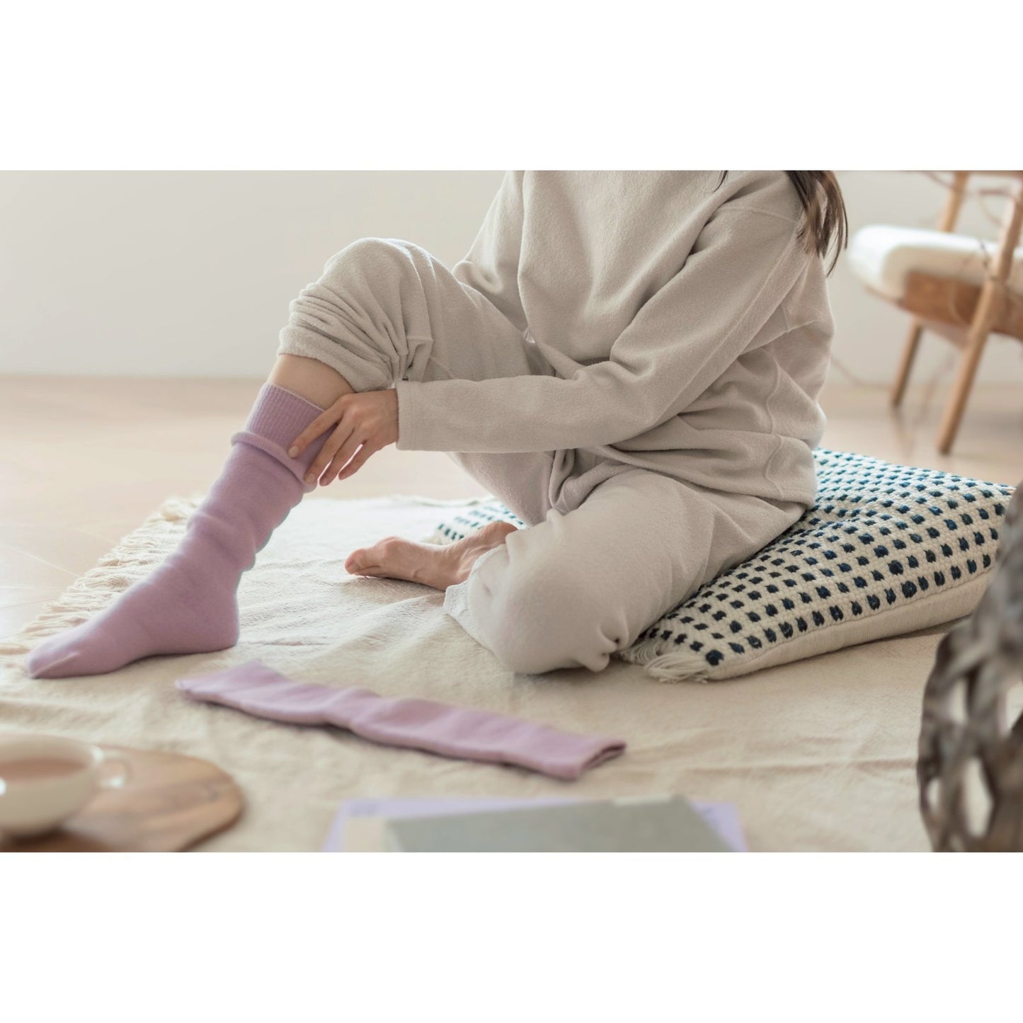 もちはだ ハイソックス 裏起毛の靴下(内縫い) フリーサイズ